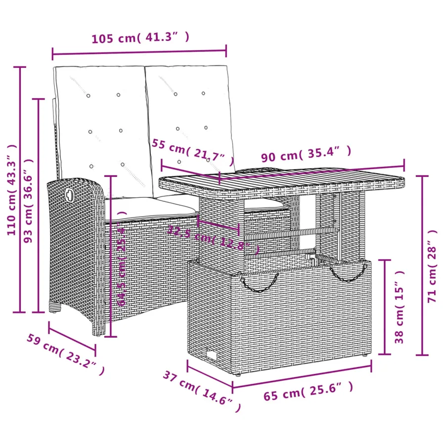 Ensemble à manger de jardin et coussins 2 pcs gris rotin - 8