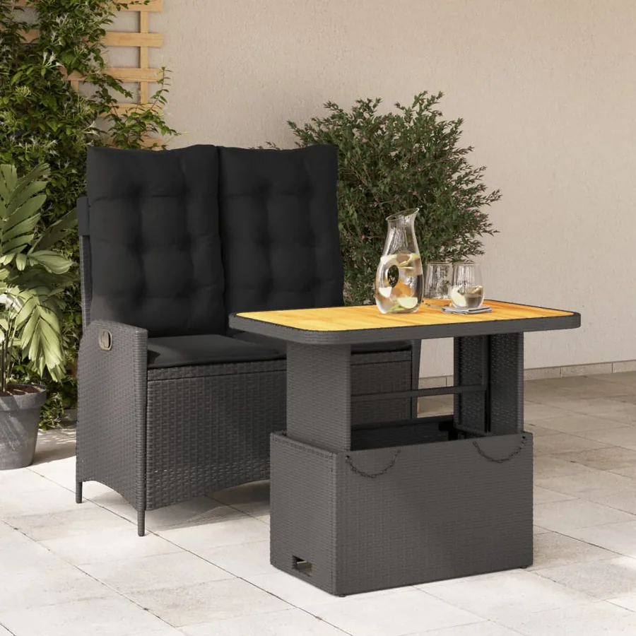 Ensemble à manger de jardin coussins 2pcs noir résine tressée