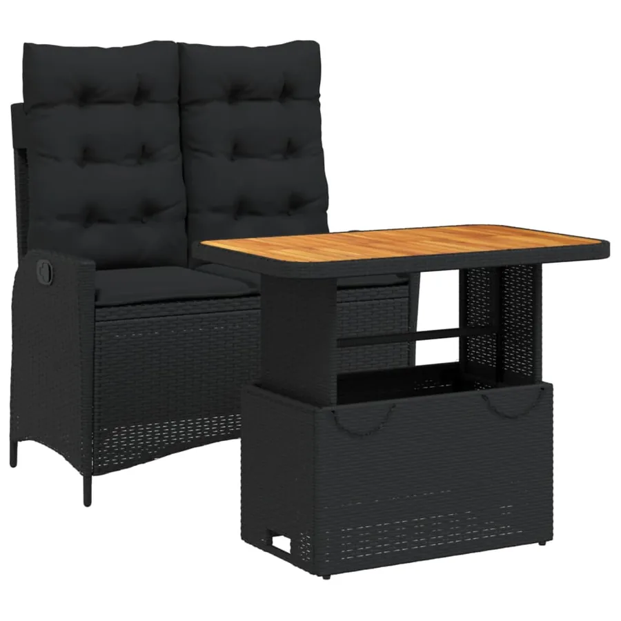 Ensemble à manger de jardin coussins 2pcs noir résine tressée - 2