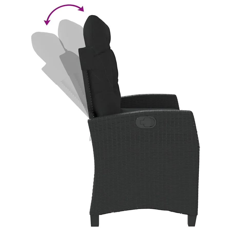 Banc inclinable de jardin avec coussins noir résine tressée - 6