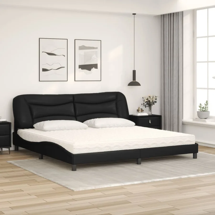 Lit avec matelas Hvar noir 200x200 cm similicuir - 3