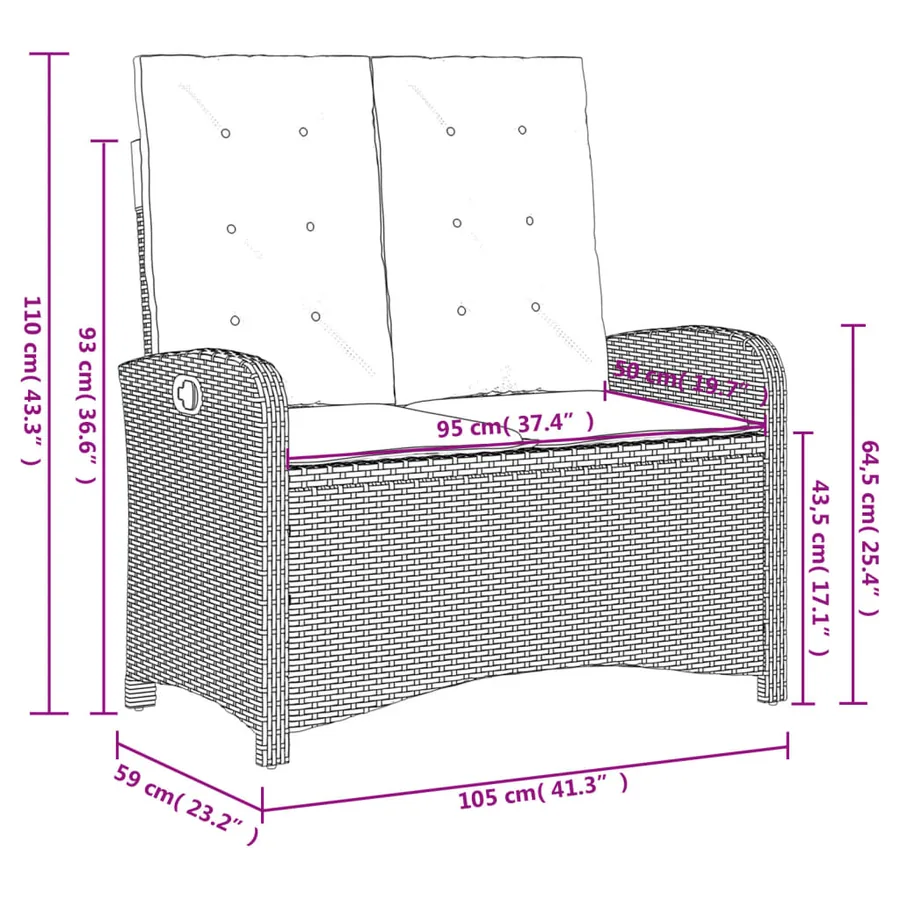 Ensemble à manger de jardin et coussins 2 pcs beige poly rotin - 11