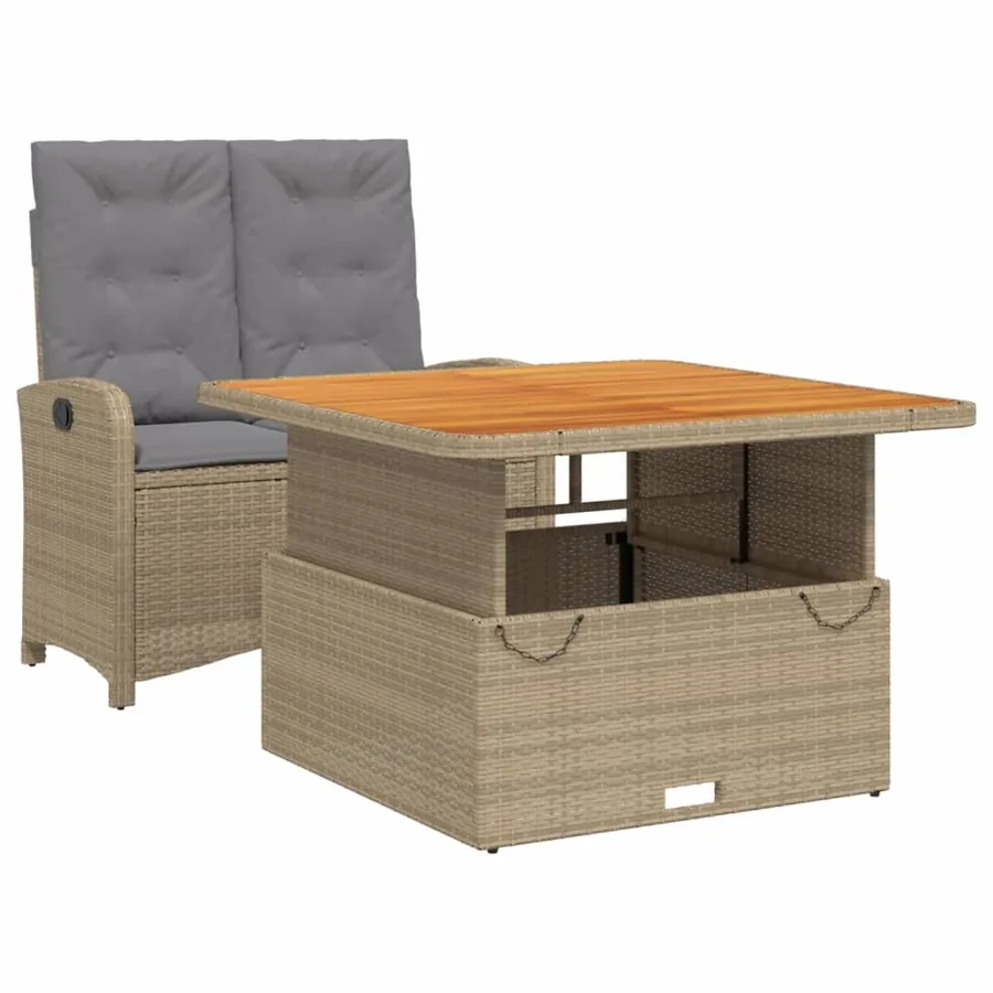 Ensemble à manger de jardin et coussins 2 pcs beige poly rotin - 2