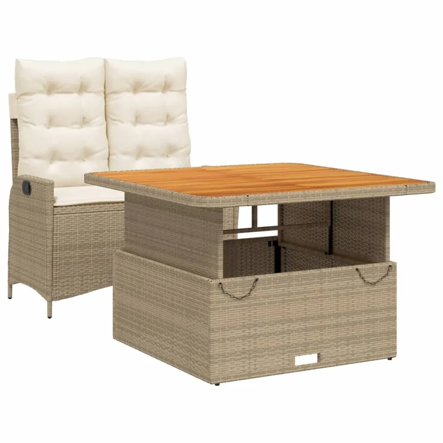 Ensemble à manger de jardin et coussins 2 pcs beige poly rotin - 2