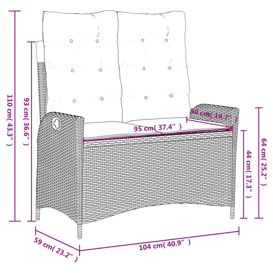 Ensemble à manger de jardin et coussins 2 pcs beige poly rotin - 9