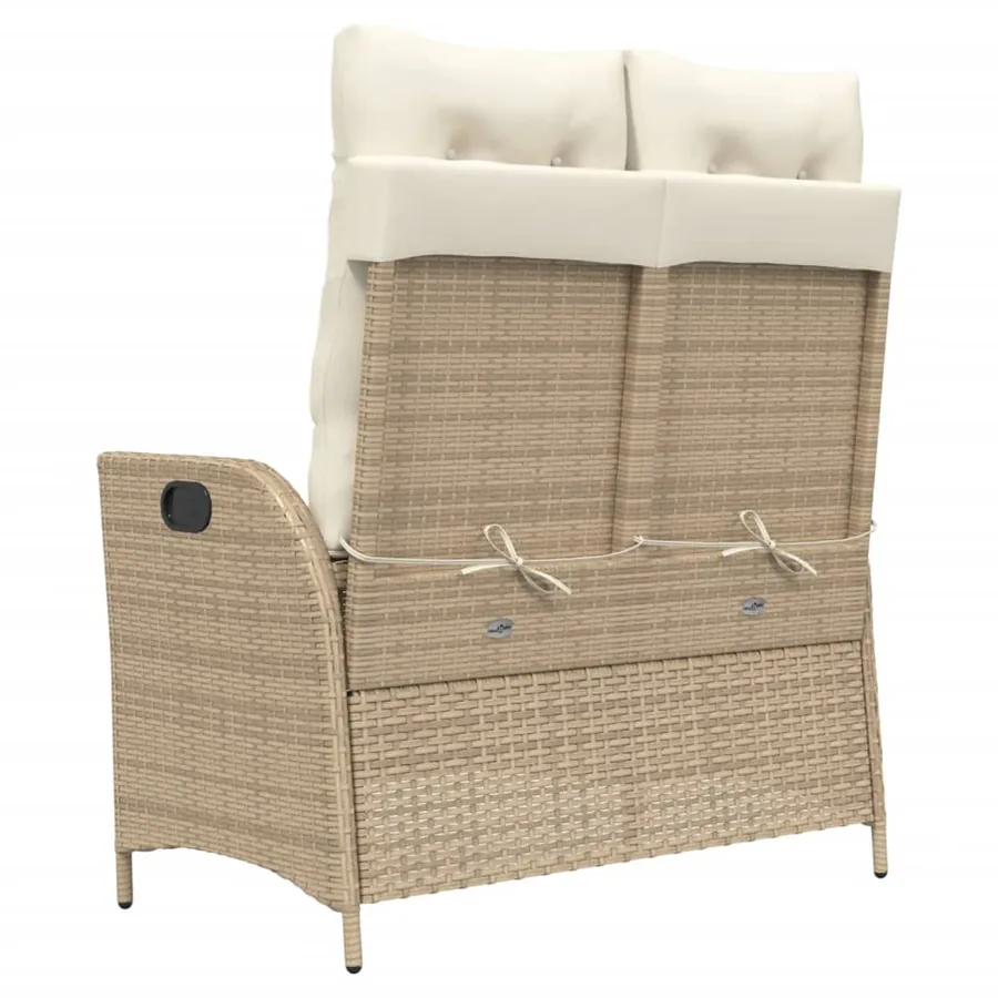 Banc inclinable de jardin avec coussins beige résine tressée - 5