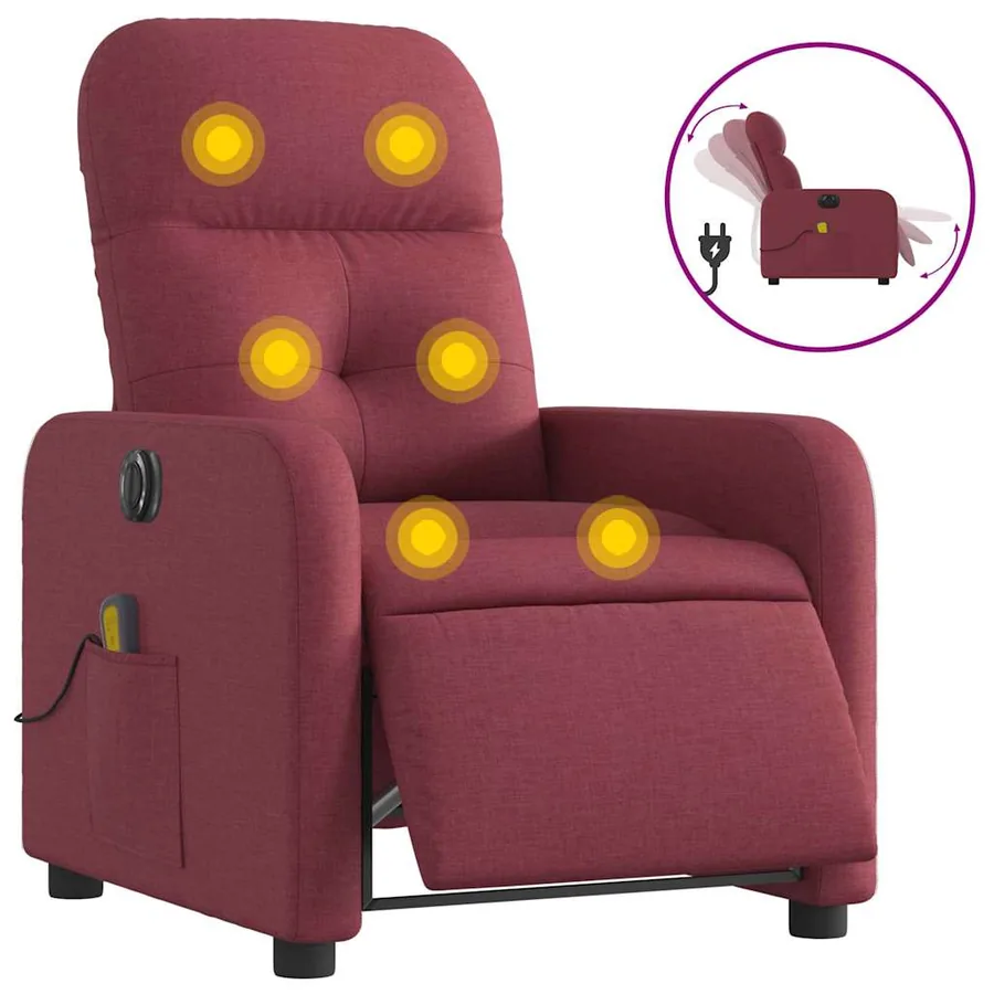Fauteuil de massage inclinable électrique Rouge bordeaux Tissu - 2