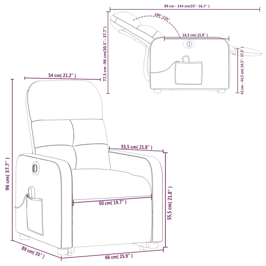 Fauteuil inclinable de massage électrique Rouge bordeaux Tissu - 17