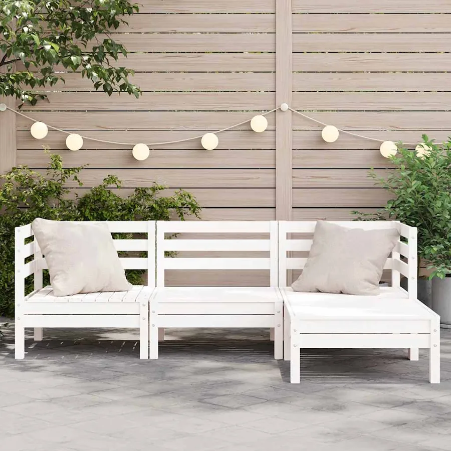 Canapé de jardin 3 places et repose-pied blanc bois pin massif - 3