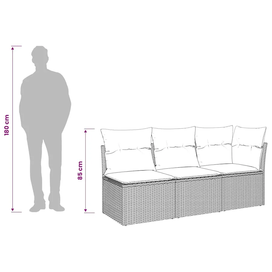 Canapé de jardin avec coussins 3 places beige résine tressée - 11