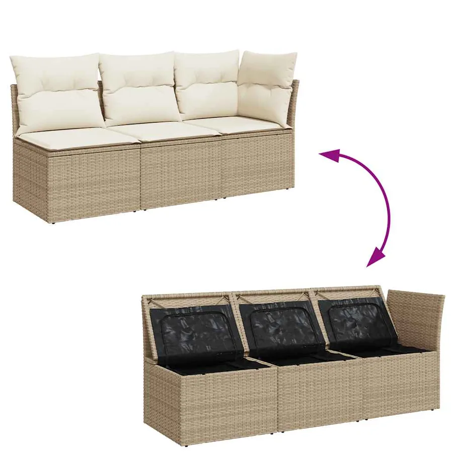 Canapé de jardin avec coussins 3 places beige résine tressée - 7