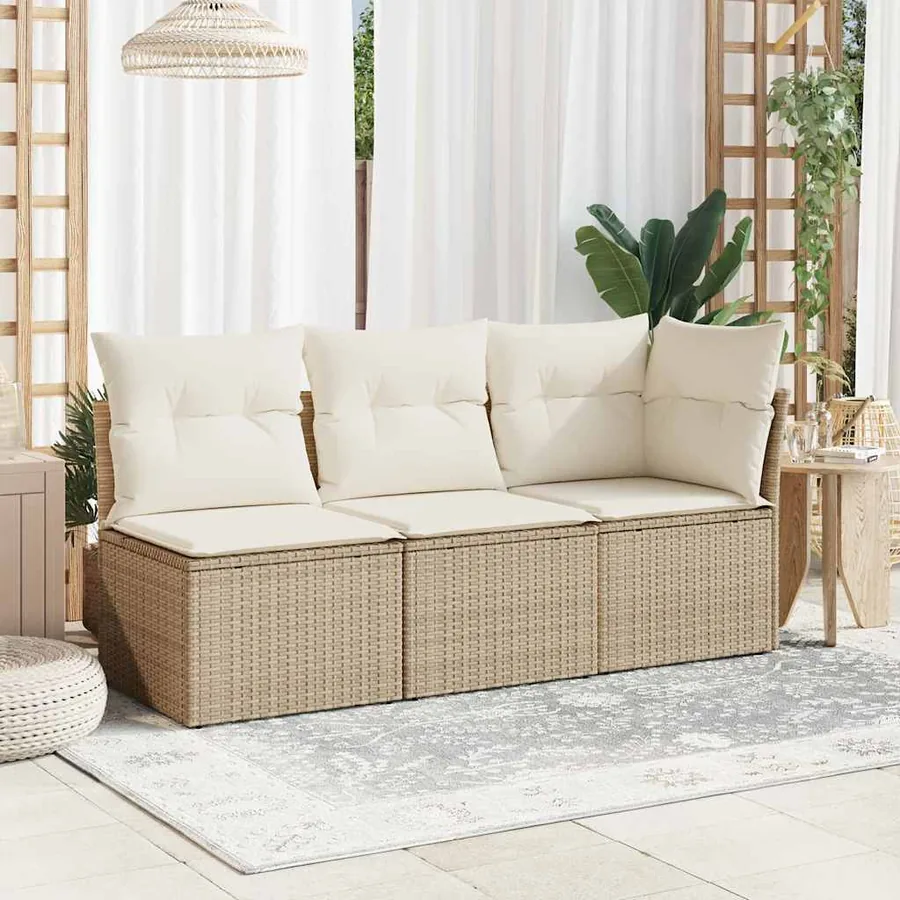 Canapé d'angle de jardin avec coussins beige résine tressée - 3