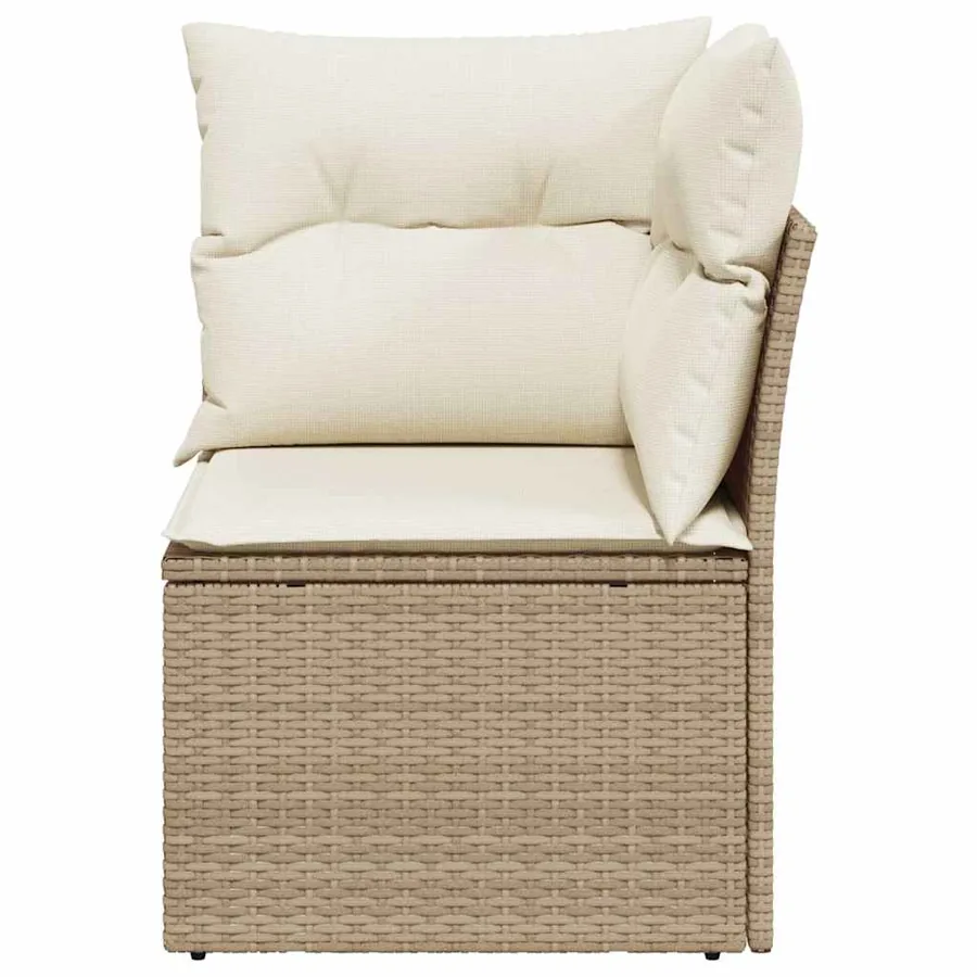 Canapé d'angle de jardin avec coussins beige résine tressée - 4