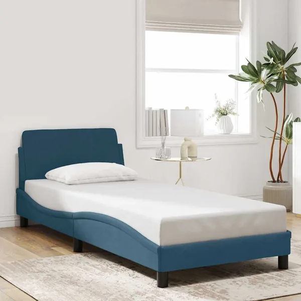 Cadre de lit avec tête de lit Dover bleu 90x190 cm velours