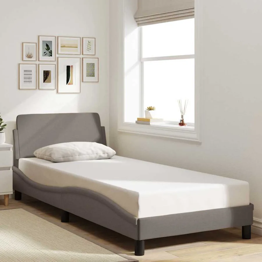 Cadre de lit avec tête de lit Dover taupe 90x190cm tissu