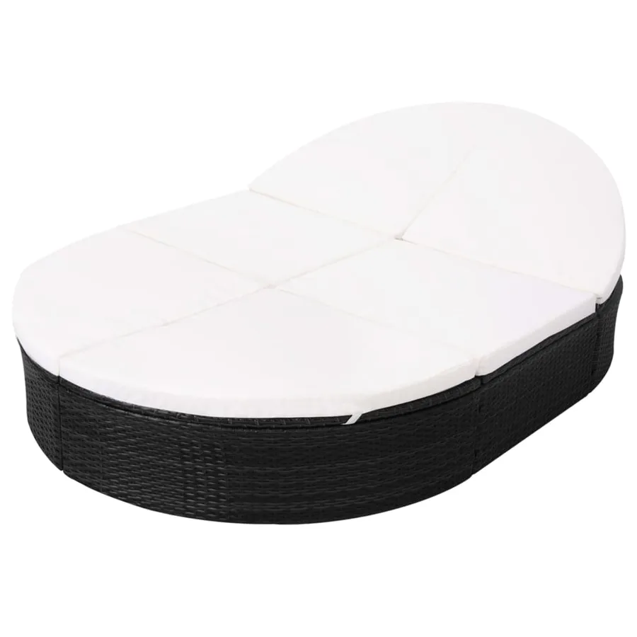 Lit de repos d'extérieur avec coussin Résine tressée Noir - 3