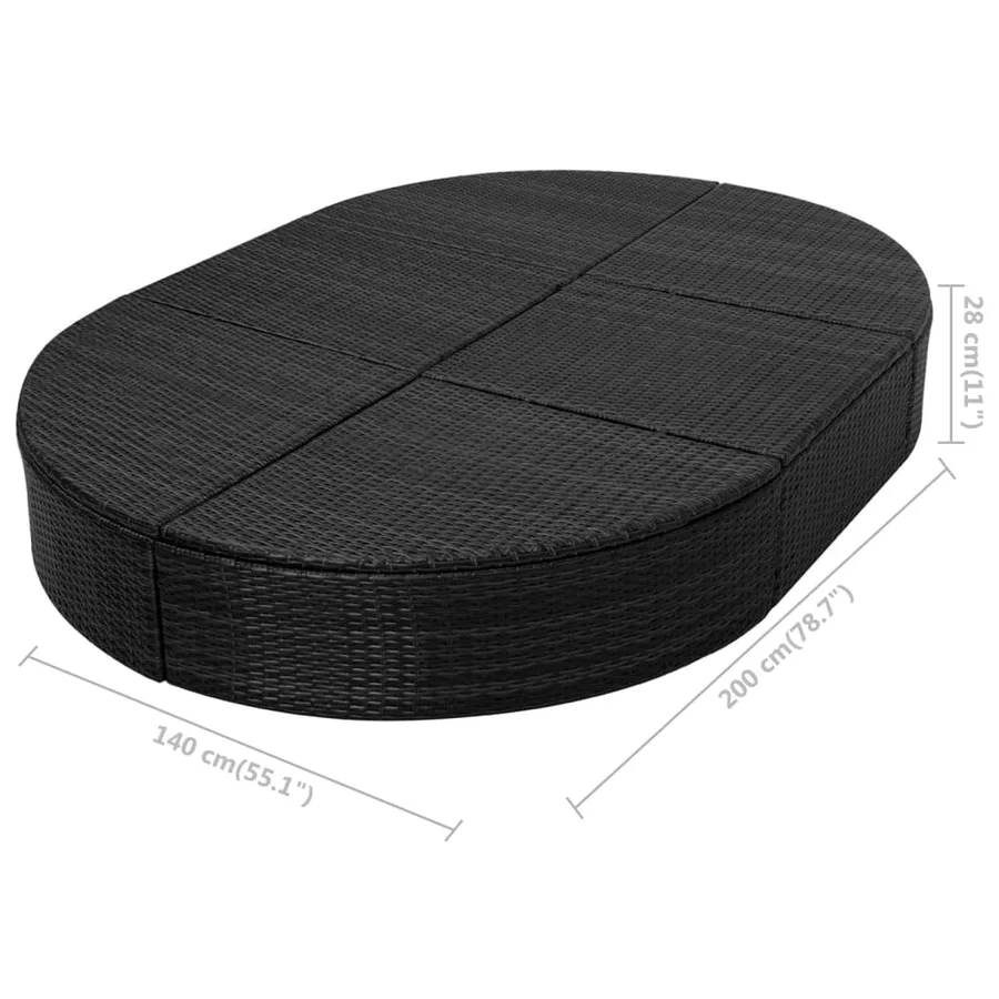 Lit de repos d'extérieur avec coussin Résine tressée Noir - 7