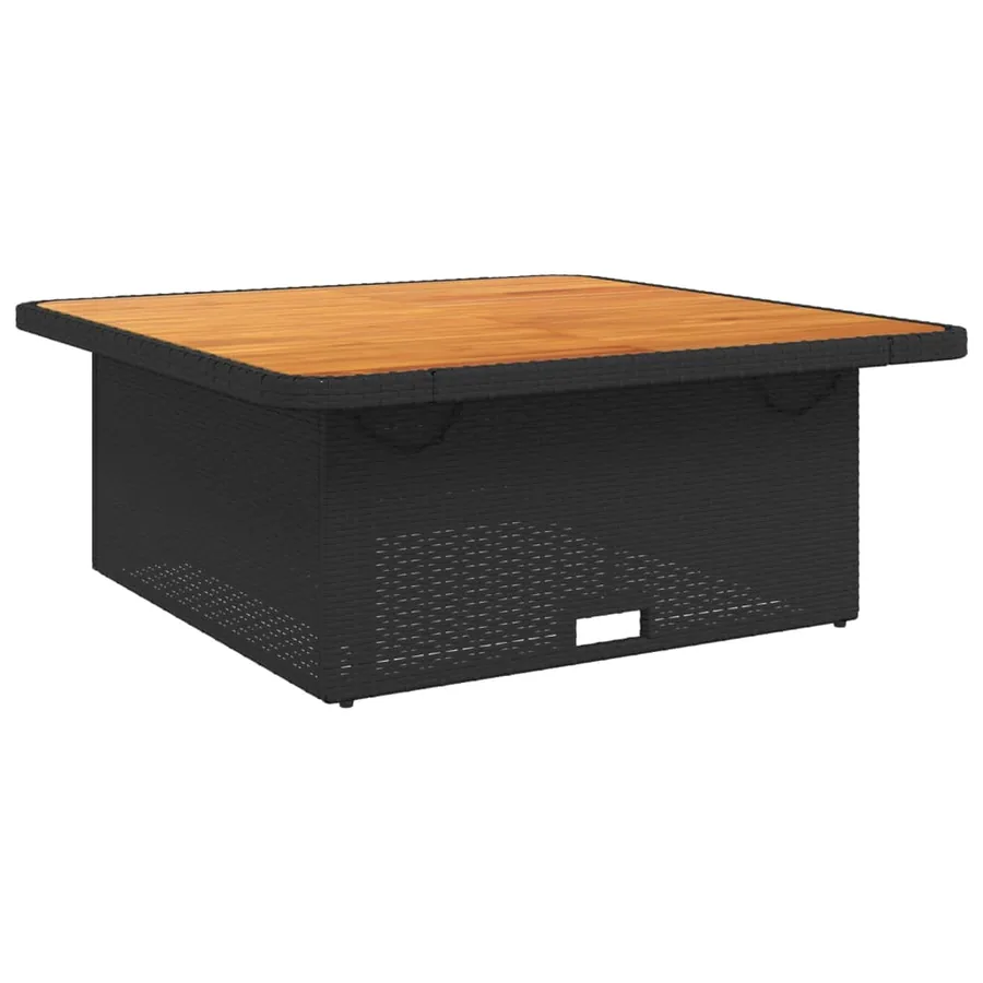 Table de jardin noir 110x110x71cm résine tressée et bois acacia - 7