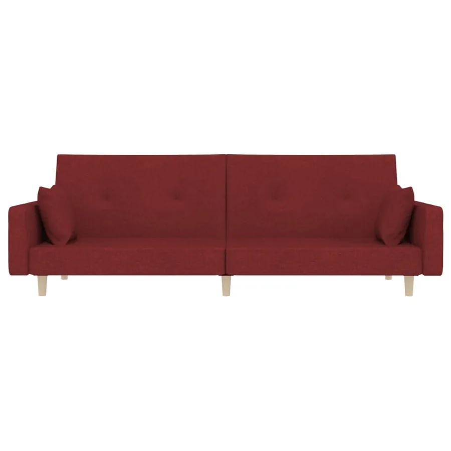 Canapé-lit à 2 places avec deux oreillers rouge bordeaux tissu - 5