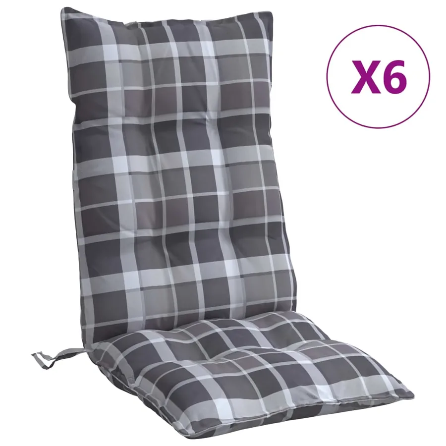 Coussins de chaise à dossier haut lot de 6 motif carreaux gris - 2