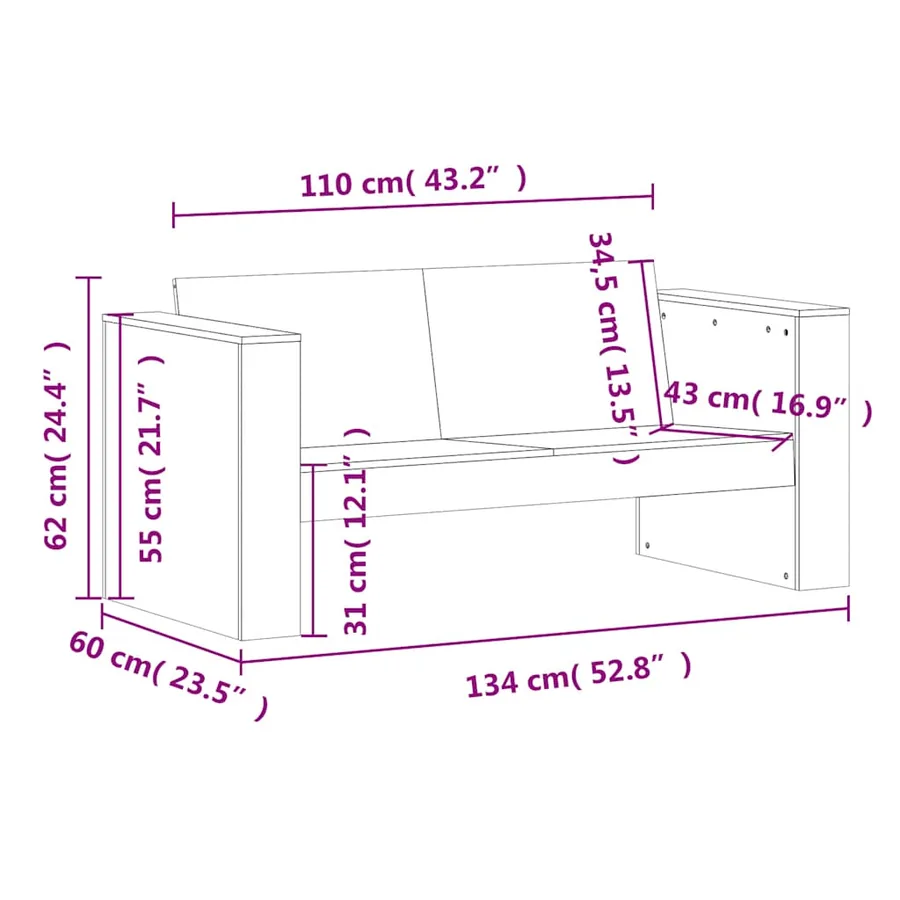 Canapé de jardin 2 places blanc 134x60x62 cm bois de pin massif - 9