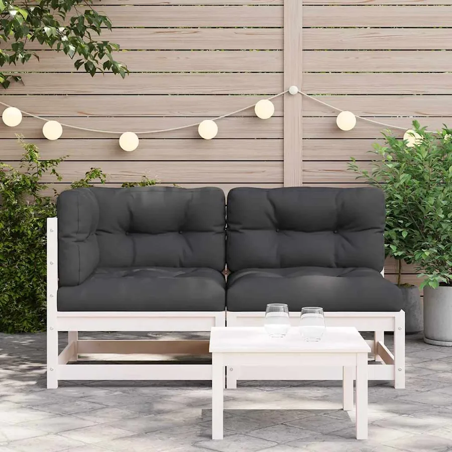 Canapé de jardin et coussins 2 places blanc bois de pin massif - 3