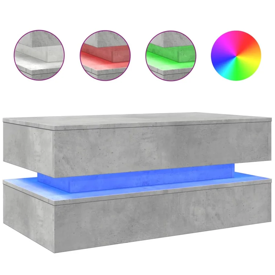 Table basse avec lumières LED gris béton 90x50x40 cm - 2