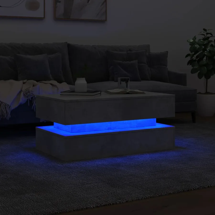 Table basse avec lumières LED gris béton 90x50x40 cm - 5
