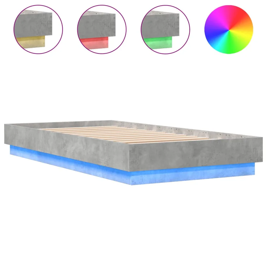 Cadre de lit sans matelas avec lumières LED gris béton 75x190cm - 2