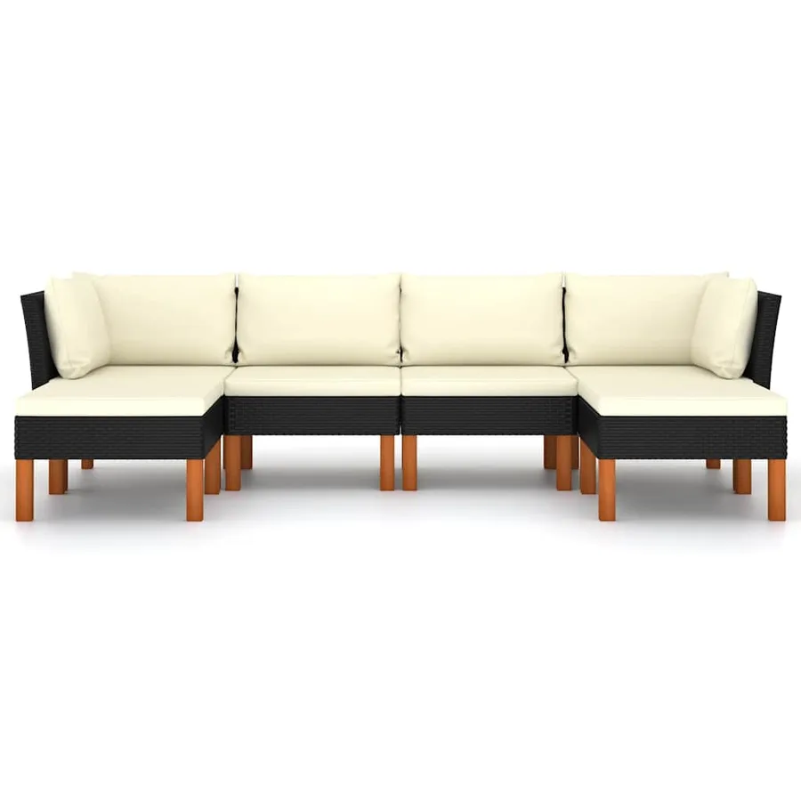 Salon de jardin 6 pcs avec coussins Résine tressée Noir - 3