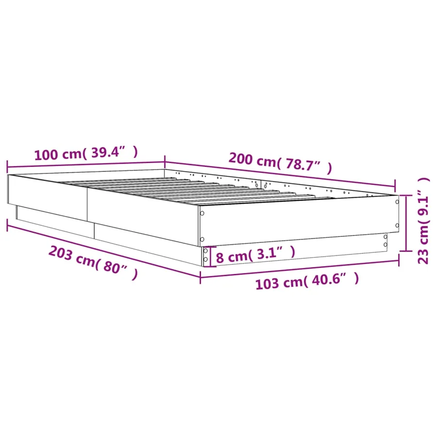 Cadre de lit sans matelas avec lumières LED 100x200 cm - 14