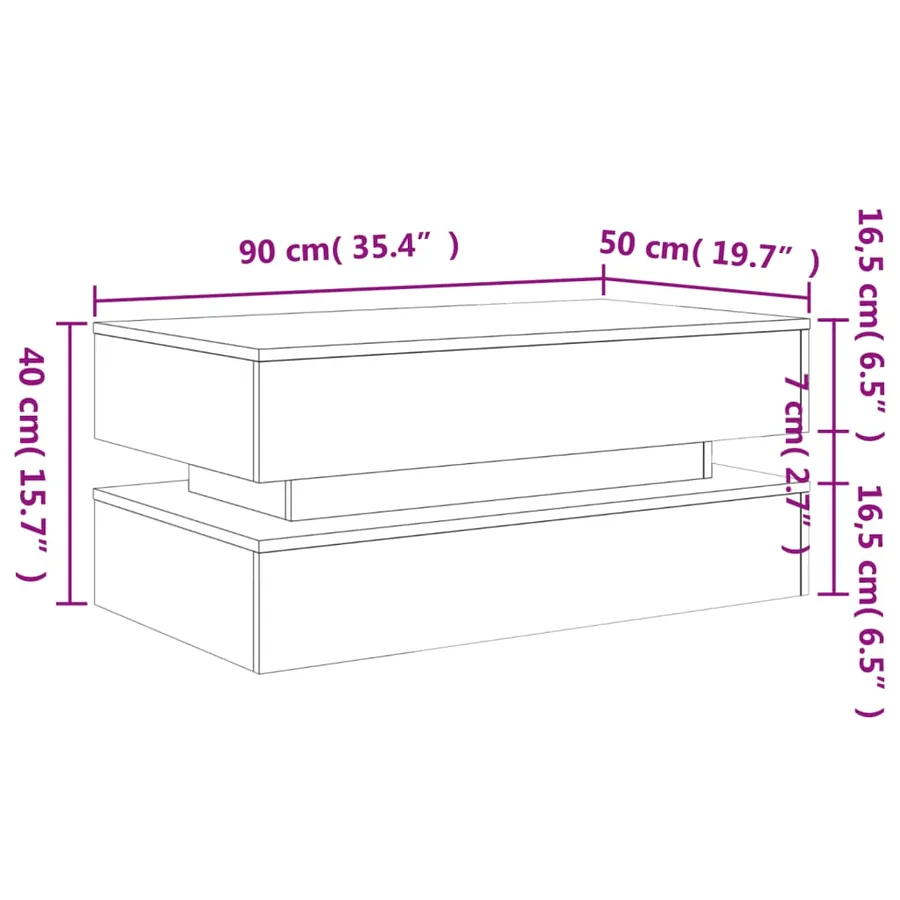 Table basse avec lumières LED gris sonoma 90x50x40 cm - 16