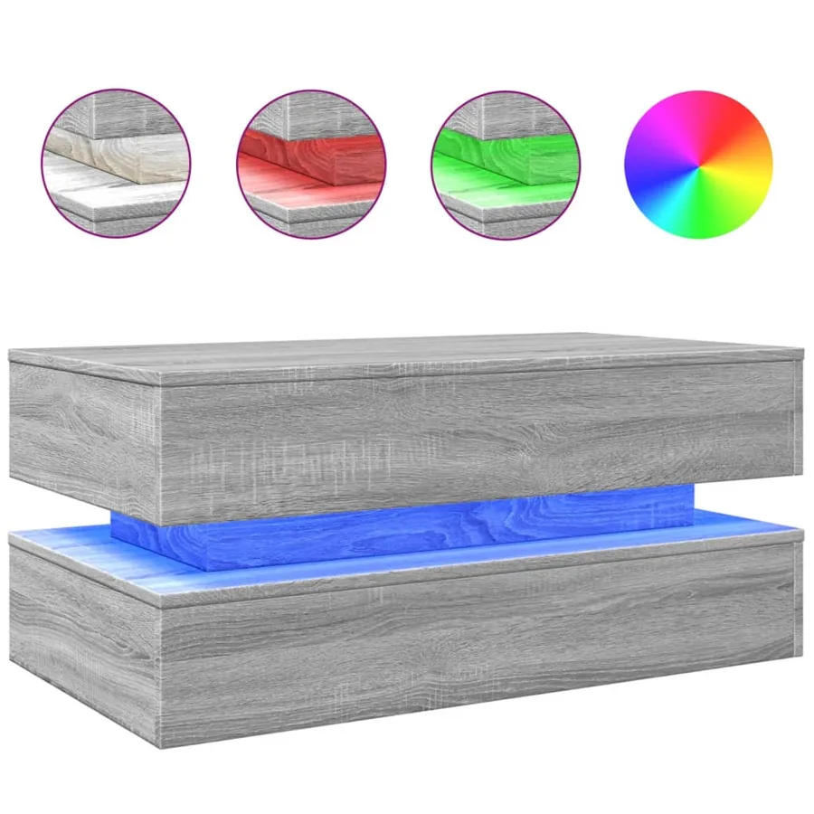 Table basse avec lumières LED gris sonoma 90x50x40 cm - 2