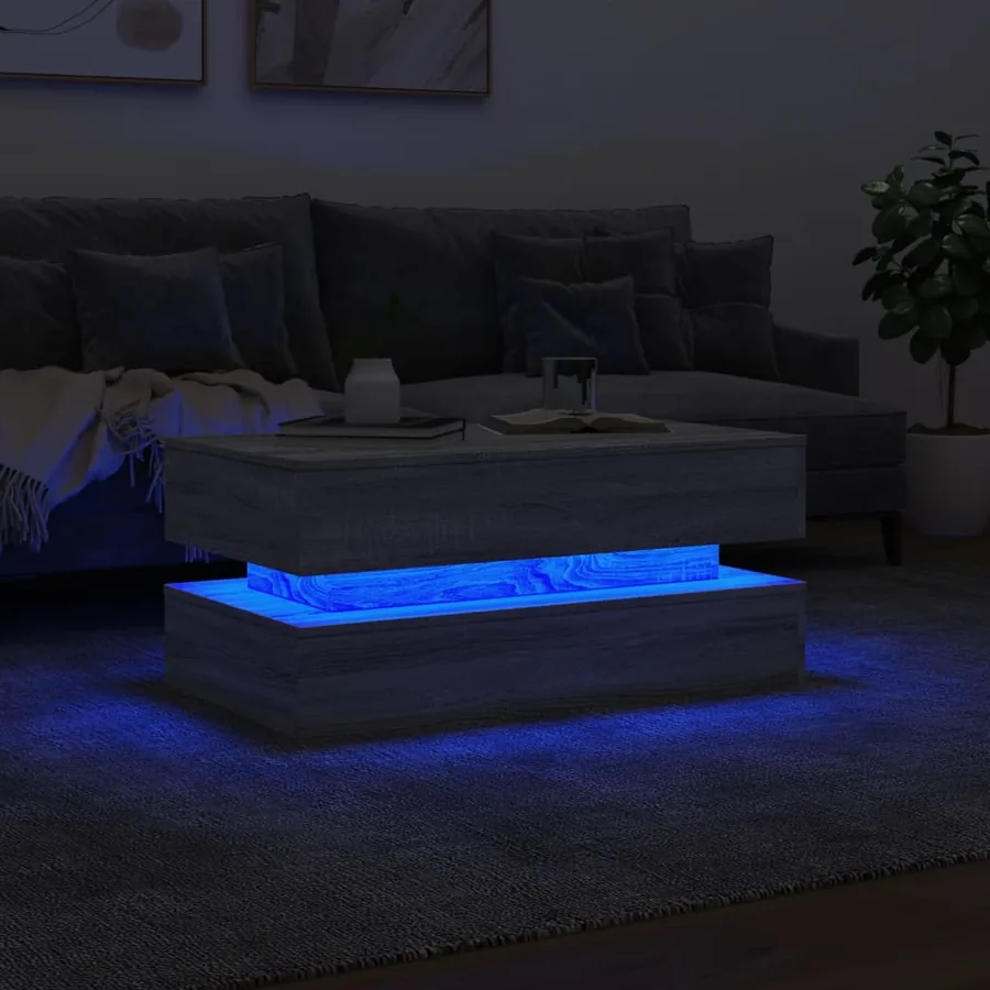 Table basse avec lumières LED gris sonoma 90x50x40 cm - 5