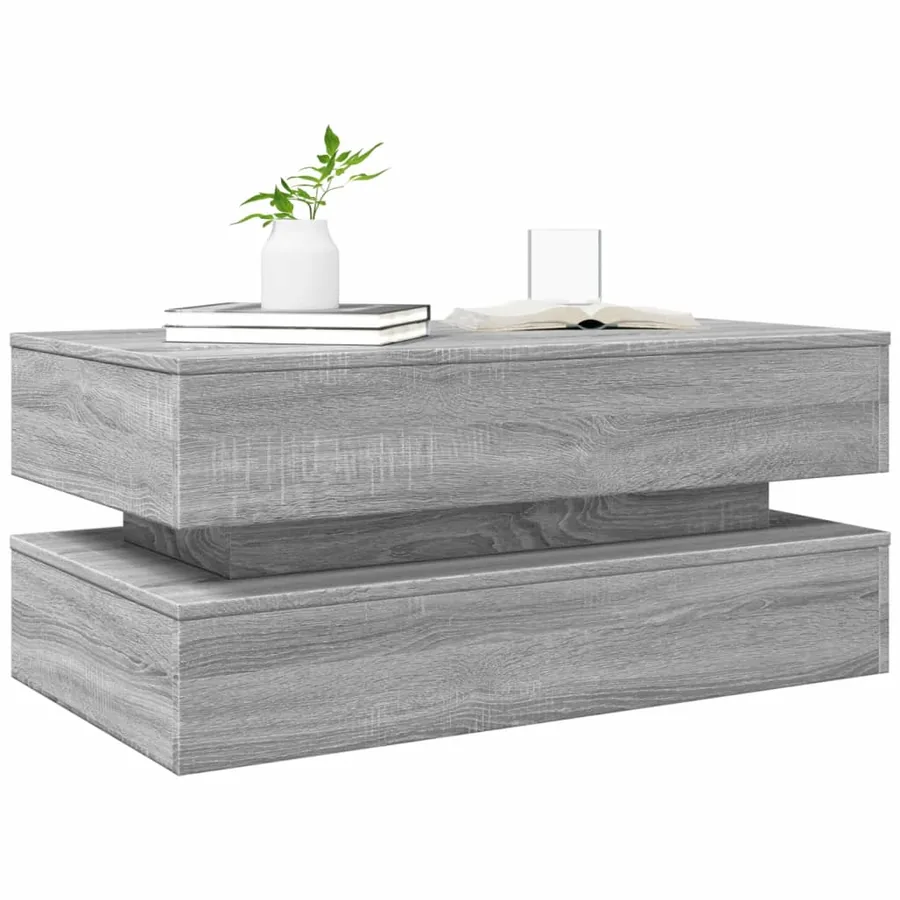 Table basse avec lumières LED gris sonoma 90x50x40 cm - 6