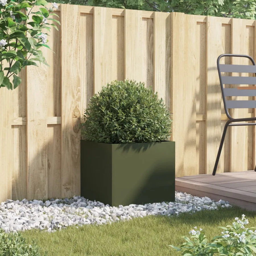 Jardinière vert olive 42x40x39 cm acier - 3