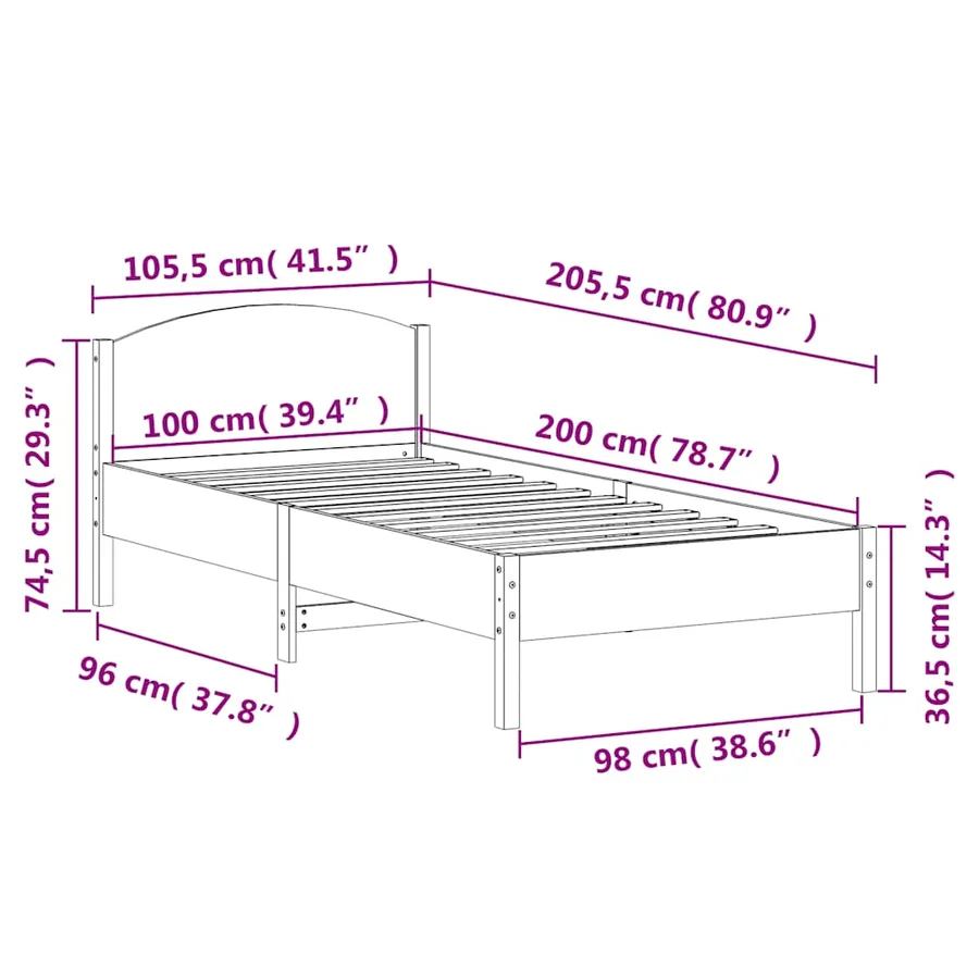 Cadre de lit sans matelas 100x200 cm bois massif de pin - 9