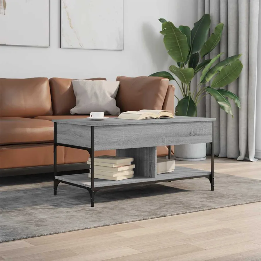 Table basse sonoma gris 100x50x50 cm bois d'ingénierie et métal - 3