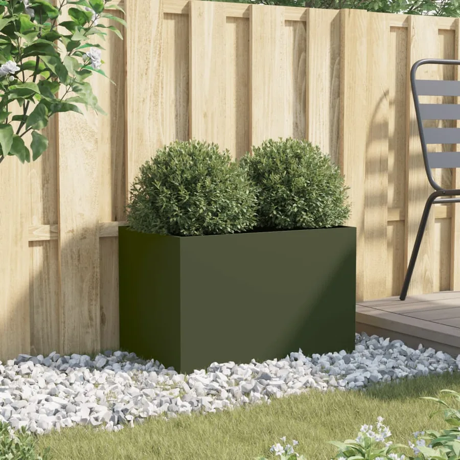 Jardinière vert olive 62x40x39 cm acier - 3