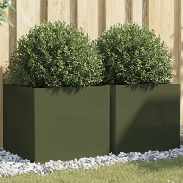 Jardinières 2 pcs vert olive 49x47x46 cm acier