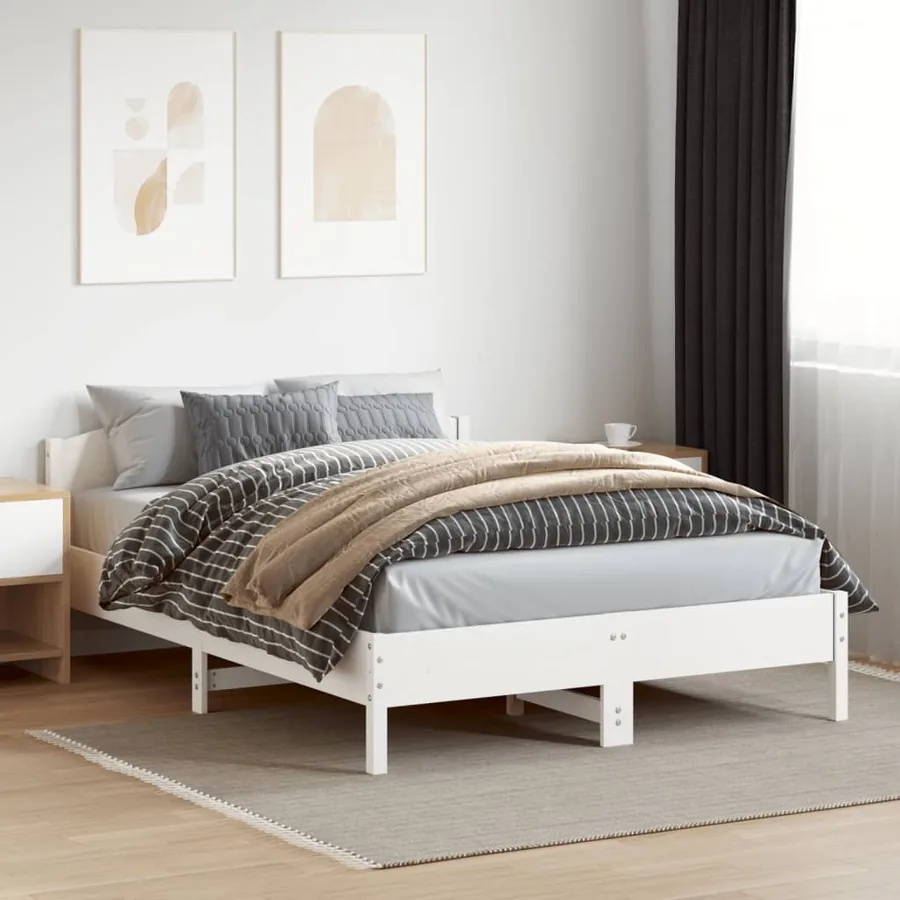 Cadre de lit sans matelas blanc 120x200 cm bois de pin massif - 3