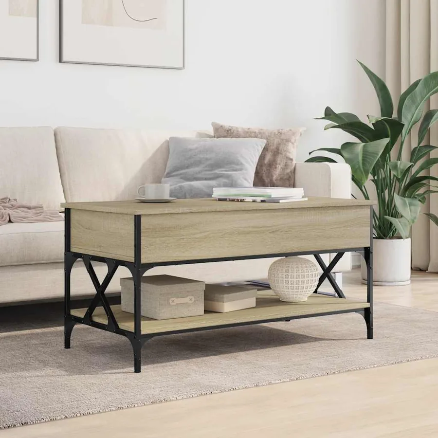Table basse chêne sonoma 100x50x50cm bois d'ingénierie et métal - 3