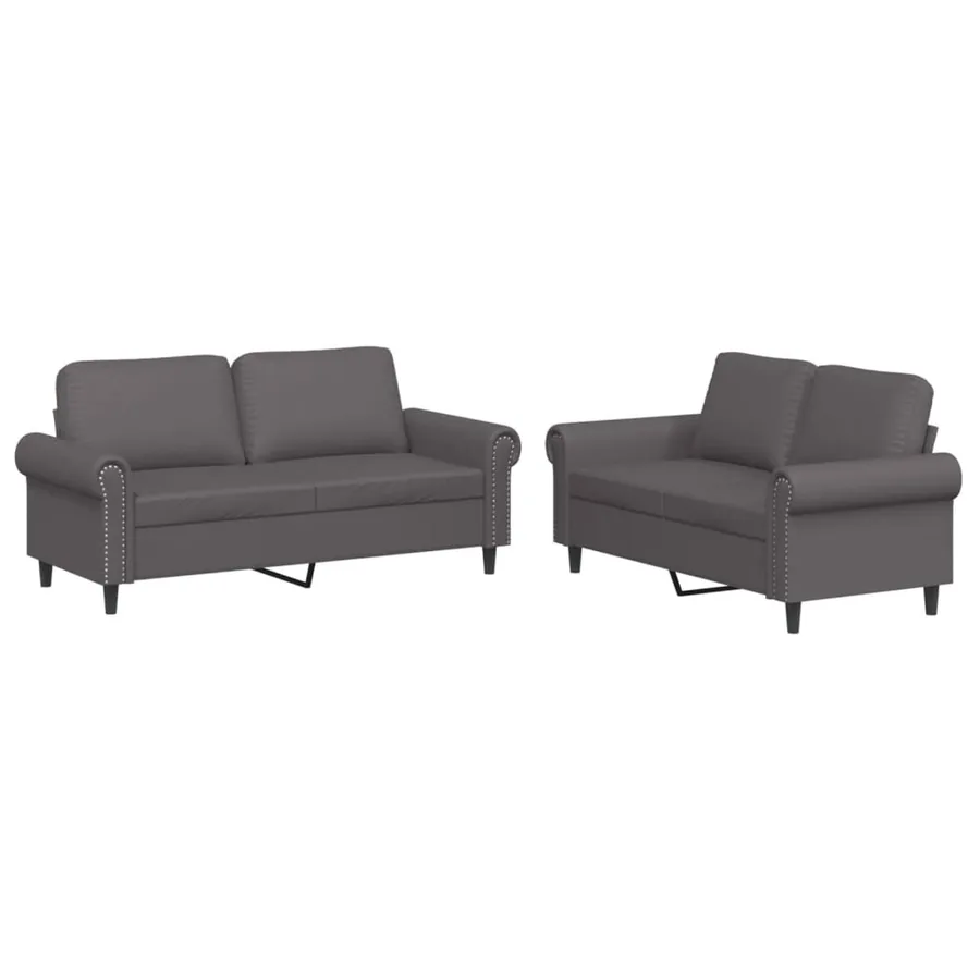 Ensemble de canapés 2 pcs avec coussins Gris Similicuir - 2