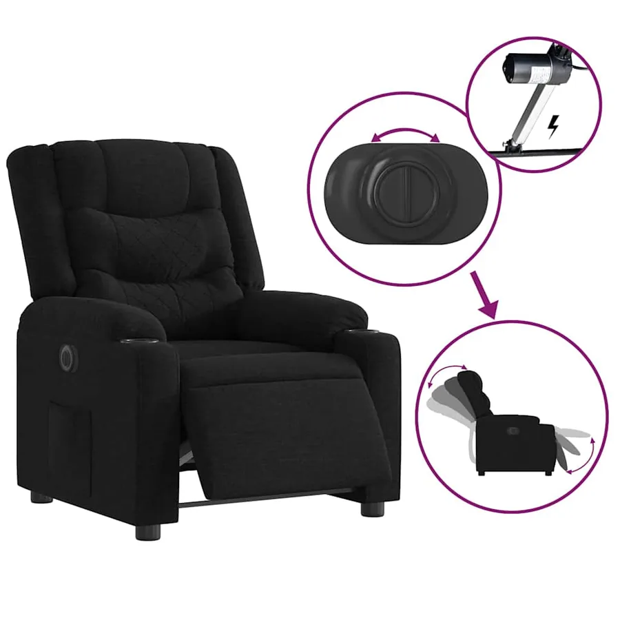 Fauteuil inclinable électrique Noir Tissu - 6