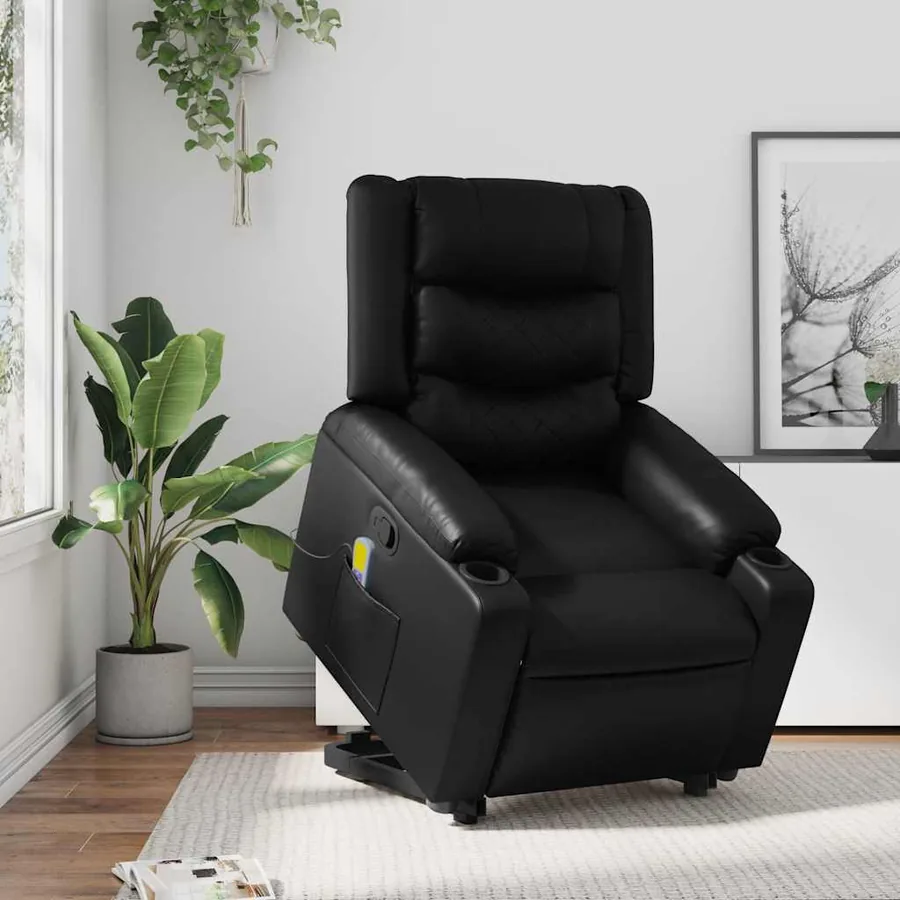 Fauteuil inclinable de massage Noir Similicuir - 15