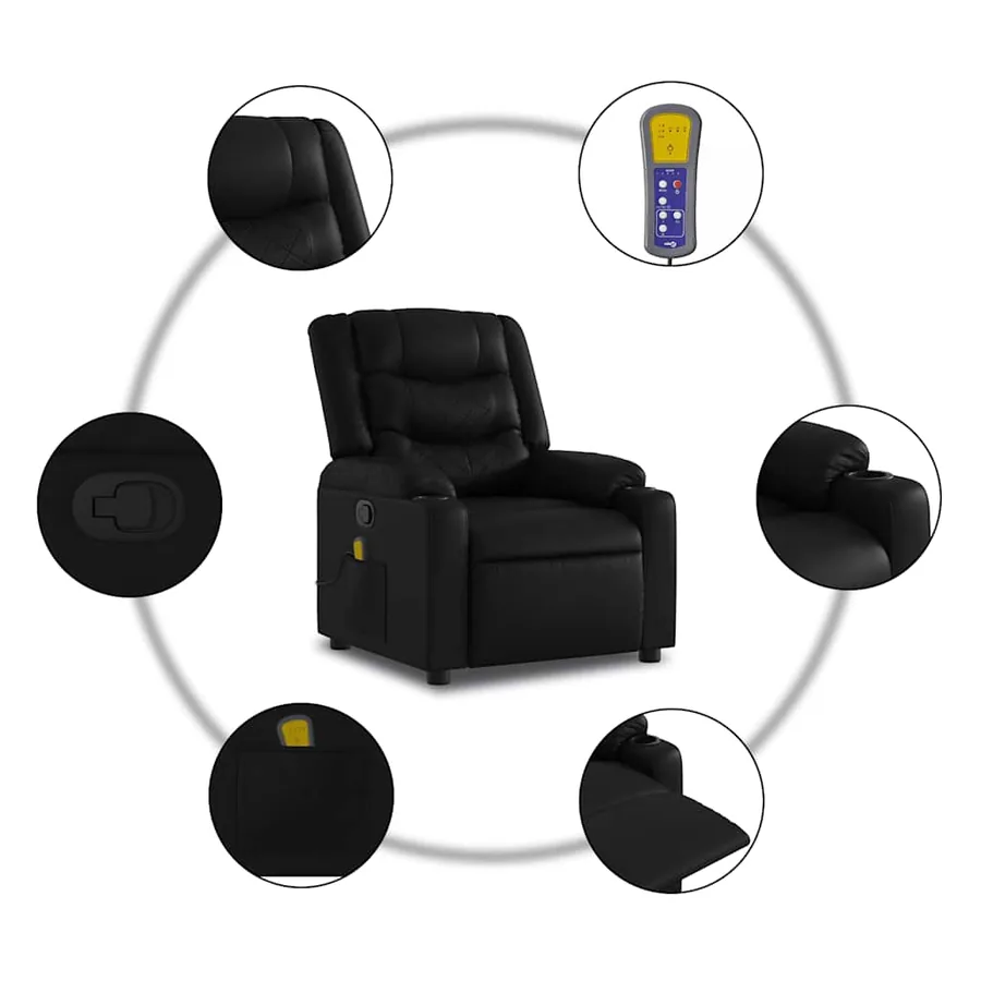 Fauteuil inclinable de massage Noir Similicuir - 8