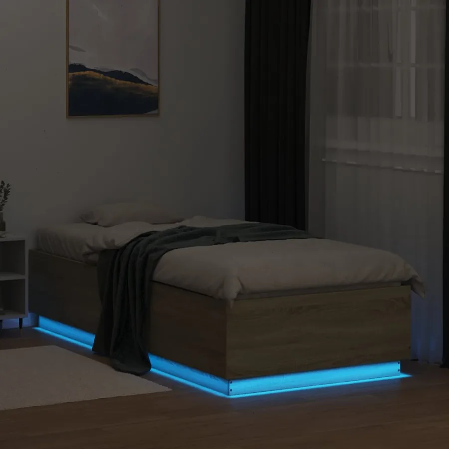 Cadre de lit avec LED sans matelas chêne sonoma 100x200 cm - 4