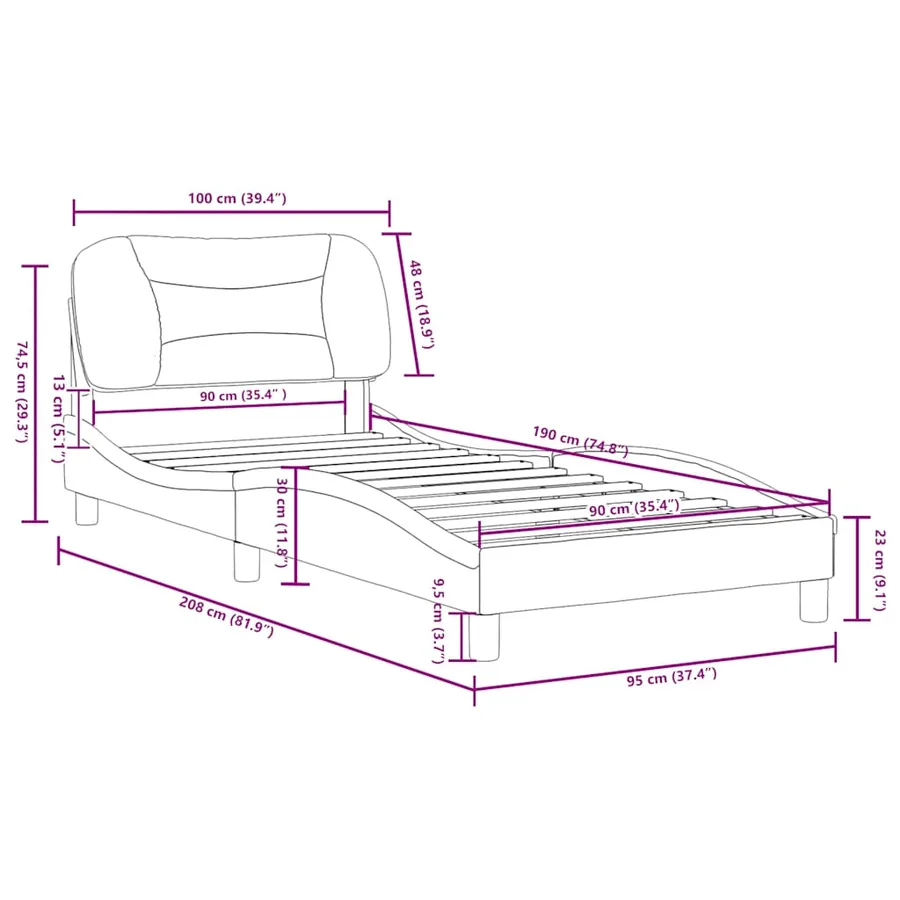 Cadre de lit sans matelas Hvar gris 90x190 cm similicuir - 12