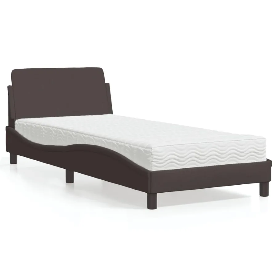 Lit avec matelas Dover marron foncé 90x190 cm tissu