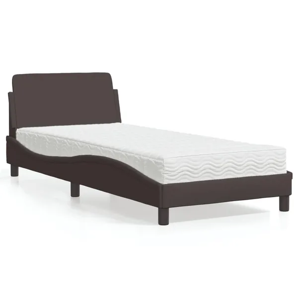 Lit avec matelas Dover marron foncé 90x190 cm tissu